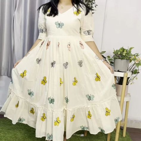 Look stylish and walk in comfort with our New white 🤍 colour Midi dress with stylish puff sleeves with butterfly 🦋 embroidery all over the dress. 🧶 *Fabric - cotton with lining* 👗 *_Type - midi kurti_* 🧵 *Work - puff sleeves & full embroidery work front & back side* 📏 *Size - 38/40/42/44/46* DM for orders #mididress #dress #cottondress #butterflydress #embroiderydress #whitedresses #happyshopping #OnlineShopping #FreeShipping Churidar Designs, Butterfly Embroidery, Butterfly Dress, Churidar, White Colour, Look Stylish, Embroidery Dress, Embroidery Work, Dress Fabric