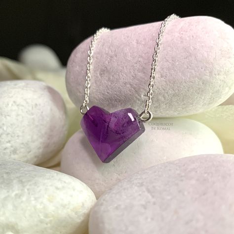 Amour - Amethyst Heart Necklace Experience the enchanting beauty of Heart-Shaped Amethyst Necklace, a meticulous blend of elegance and sophistication, expertly crafted in 925 sterling silver. This captivating piece of jewellery captures the essence of timeless charm and the innate allure of the Amethyst gemstone. DM us for more details or come explore all that we offer at www.coquelicotbykomal.com #amethyst #heartnecklace #gemstonejewelry #crystallove #smallbusinessindia Amethyst Heart, Spiritual Decor, Amethyst Necklace, Amethyst Gemstone, Crystals And Gemstones, Heart Necklace, Gemstone Jewelry, Essence, Amethyst