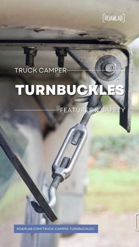 Common missteps, key features, and safety tips to secure a slide-in camper to a truck using spring-loaded truck camper turnbuckles. Slide In Truck Campers Diy, Truck Camper Interior, Diy Slide In Truck Camper, Slide In Truck Camper Renovation, Diy Truck Topper Camper, Diy Flat Bed Truck Camper, Truck Camper On Trailer, Truck Topper Camper, Camper Equipment