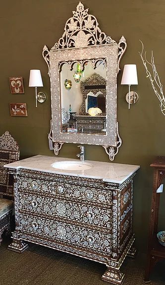 Arabian Furniture, Modern Moroccan Bathroom, Moroccan Bathroom Ideas, Moroccan Inspired Bathroom, Glitter Bathroom, Beautiful Bathroom Vanity, Moroccan Bathroom, Moroccan Inspiration, Bohemian Bathroom