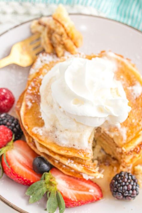 These Sweet Cream Pancakes are so decadent and fluffy. They literally melt in your mouth! A treat but so easy to make when a craving strikes! I adapted this sweet cream pancakes recipe based on my Old Fashioned Buttermilk Pancakes by substituting heavy cream for the buttermilk and adding a bit of sweetness. These pancakes pair beautifully with Air Fryer Sausage Links The sweet and savory combo is a match made in heaven! My boys adore these pancakes so much... they feel like they are… Sweet Cream Pancakes Black Bear Diner, Black Bear Diner Pancakes Recipe, Diner Pancake Recipe, Sweet Cream Pancakes, Sweet Cream Pancakes Recipe, Pancakes For Two, Cream Pancakes, Ham Breakfast, Pancake Bites