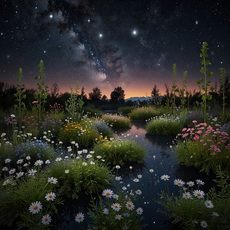 Celestial Garden: Stars in Bloom,  on ArtStation at https://www.artstation.com/artwork/n0Azmo Celestial Garden, Stars And Flowers, Elegant Landscape, Nature Outfits, Funny Phone, Floating Plants, Sky Garden, Funny Phone Wallpaper, Lose Yourself