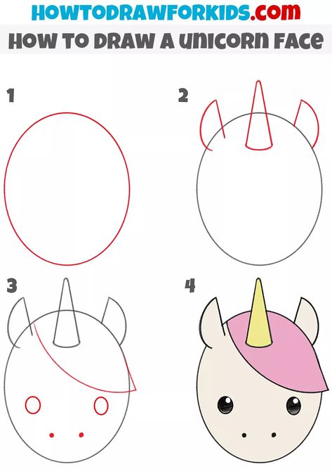 How to Draw a Unicorn Face for Kindergarten - Easy Drawing Tutorial Unicorn Art Drawing, Draw Unicorn, Directed Drawing Kindergarten, Draw A Unicorn, Hand Art Kids, Tree Drawings Pencil, Unicorn Drawing, Drawing Lessons For Kids, Mermaid Drawings