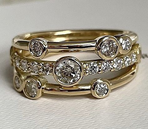 Wedding Ring Remake Ideas, Multi Diamond Ring Designs, Diamond Right Hand Ring Ideas, Modern Gold Rings Unique, Heirloom Jewelry Redesign, Ring Redesign Before And After, Resetting Diamonds Ideas, Right Hand Rings For Women, Right Hand Diamond Rings