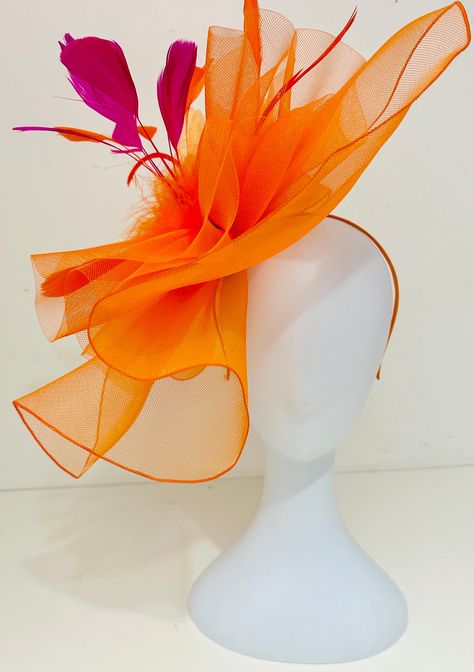 Pink Orange Derby Fascinator Hat, Big Sheer Derby Hat, Orange Pink  Feather Kentucky Derby Hat, Church Wedding High Tea Party Hat, Custom Orange Fascinators, White Fuchsia, Tennessee Orange, Kentucky Derby Fascinator, High Tea Party, Derby Fascinator, Black Fascinator, Tea Party Hats, Fascinator Headband