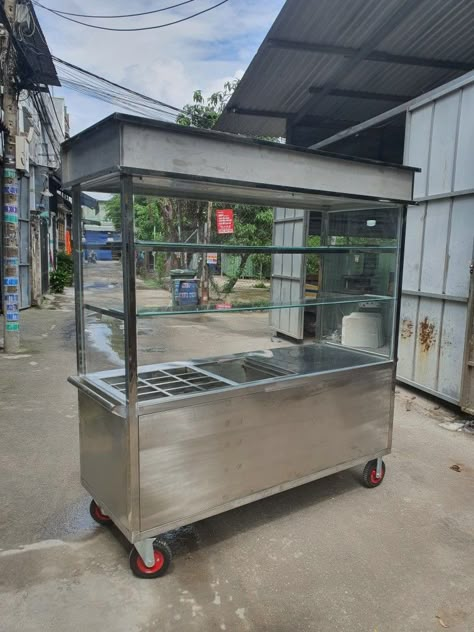 Street Food Cart Design Ideas, Wooden Food Cart Design, Gerobak Design Food Carts, Gerobak Design Food Carts Outdoor, Restaurant Chairs Design, Food Stand Design, Food Trolley, Food Counter, Food Stall Design