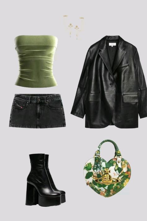 Party Outfit Two Piece, Cool Green Outfit, Outfits For Clubbing Night, Party Outfit Inspiration Night Out, Charli Xcx Concert Outfit Ideas, Outfit To Go Out At Night, Outfits For Party Night Club, Cute Concert Fits, Outfits For The Club