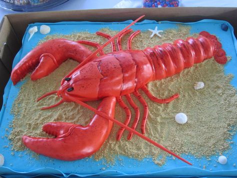 The wonderful Lobster cake made by "Great Cakes" of Westport, CT Clam Boil, Lobster Birthday, Cool Birthday Cake, Lobster Crafts, Cajun Party, 60th Birthday Theme, Lobster Decor, Lobster Cake, Lobster Party