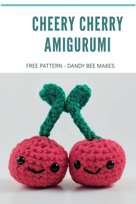 Cherry Amigurumi, Cherry Crochet Pattern, Crochet Cherry, Easy Amigurumi Pattern, Crochet Animal Amigurumi, Crochet Baby Shoes Pattern, Crochet Car, Crochet Fruit, Macrame Knots Pattern