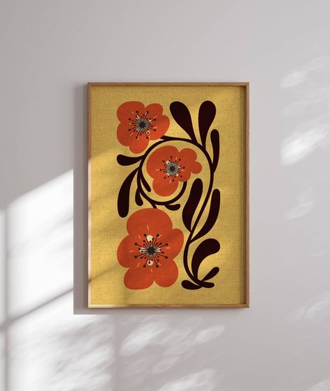 Retro Flower Print, Wall Art Matisse, Matisse Wall Art, Art Matisse, Matisse Print, 70s Decor, Funky Wall Art, 70s Floral, Printed Art