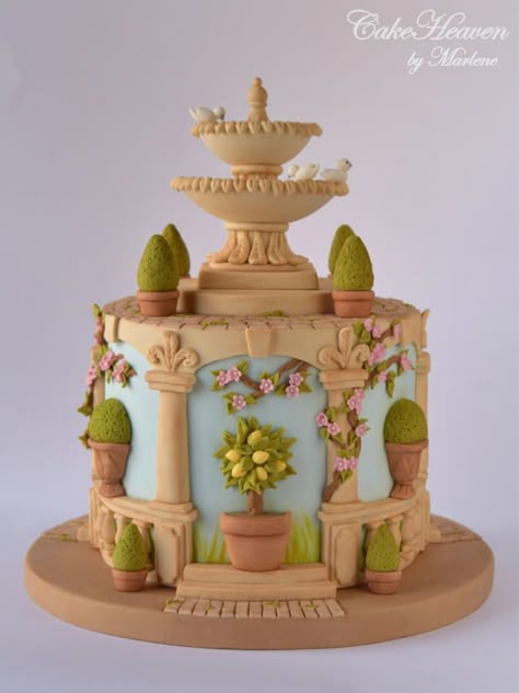 My Italian Garden Cake - Gardens of the world Collaboration - Cake by Marlene - CakeHeaven Garden Cake, Fountain Cake, Mini Torte, Fantasy Cake, Gardens Of The World, Garden Cakes, Italian Garden, Unique Cakes, Just Cakes