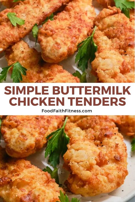 Try Easy Buttermilk Fried Chicken Tenders! In just 20 minutes, you can enjoy flavorful, golden-brown tenders right at home. Marinate chicken in buttermilk and spices, coat in seasoned flour, then fry until crispy perfection. Marinate Chicken In Buttermilk, Easy Buttermilk Fried Chicken, Southern Buttermilk Fried Chicken, Buttermilk Fried Chicken Breast, Chicken In Buttermilk, Fried Chicken Tenders Recipe, Buttermilk Bath, Buttermilk Marinated Chicken, Buttermilk Fried Chicken Tenders