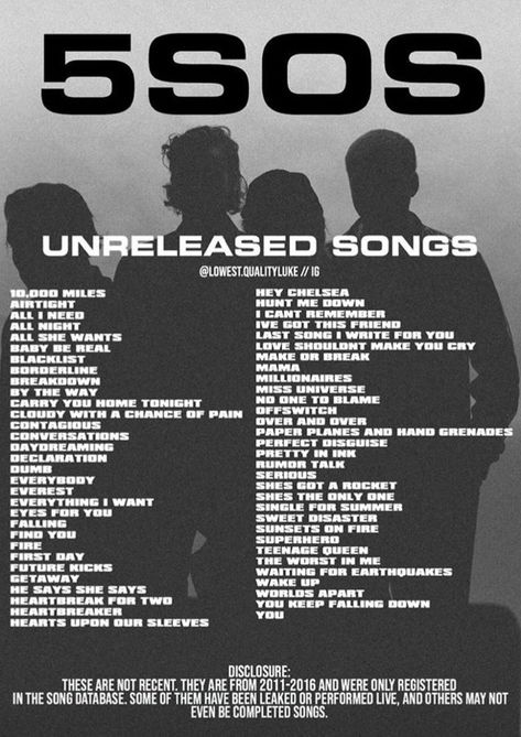 5sos Songs, Ive Got This, Miss Universe, Paper Plane, Make You Cry, 5 Seconds Of Summer, Real Love, 5 Seconds, Dumb And Dumber