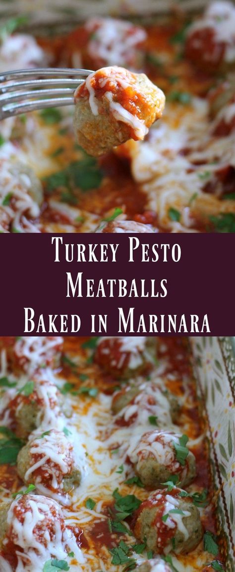 Turkey Pesto Meatballs, Pesto Meatballs, Turkey Pesto, Meatballs Baked, Healthy Turkey Recipes, Marinara Recipe, Meatball Bake, Low Carb Meal, Healthy Turkey