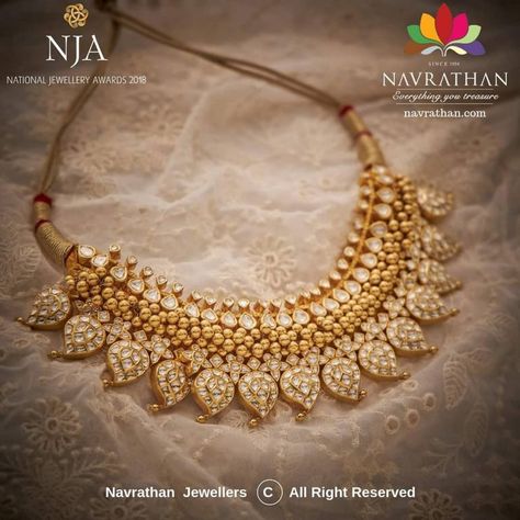 Ganjam Jewellery, Navrathan Jewellers, Gold Floral Necklace, Guttapusalu Necklace, Pearl Silver Necklace, Polki Sets, Gold Chokers, Bridal Diamond Necklace, Ruby Set