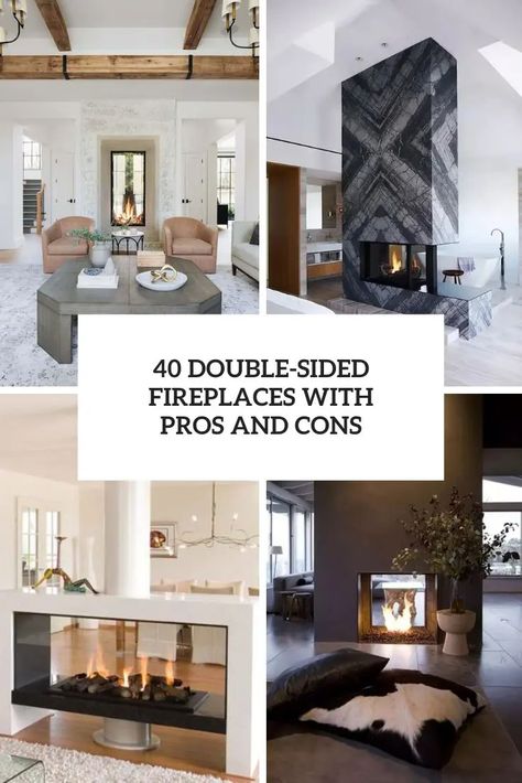 double sided fireplaces with pros and cons cover Double Sided Gas Fireplace Ideas, Separate Open Floor Plan, Double Sided Fireplace Ideas, Double Sided Electric Fireplace, Living Room Zones, Double Sided Gas Fireplace, Double Fireplace, Fireplace Backsplash, Two Sided Fireplace