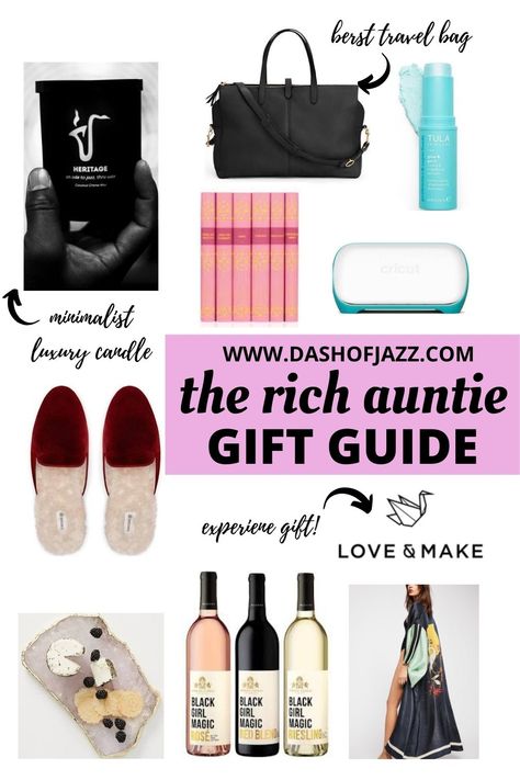 Wondering what to buy the woman who has everything? Shop this collection of unique Christmas gift ideas for your favorite aunt aka the rich auntie! This holiday gift guide has the 10 best gifts for her. 2020 Christmas gift guide for women by Dash of Jazz #dashofjazzblog #womensgiftsforChristmas #richauntyvibes #richauntyaesthetic #Christmasgiftsforaunts #holidaygiftguideforher Cuyana Weekender, Gifts For Older Women Amazon.com, Christmas Gifts For Aunts, Big And Rich, Black Packaging, Creative Cocktail, Auntie Gifts, Beautiful Kimonos, Best Gifts For Her