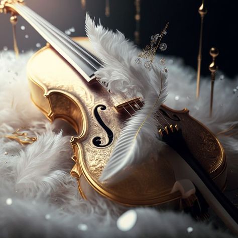 M. Hultink on Instagram: "The elegant beauty of the violins: white and gold surrounded by feathers . The elegant beauty of the violins is unmistakable in this beautiful gallery. The violins are made of shiny, white and gold colors, surrounded by delicate feathers. These beautiful instruments exude a soothing and refined atmosphere, inviting you to enjoy their musical appeal. Be enchanted by these elegant violins and let your senses be enchanted. . . . #aiart #aigenerated #aicreation #midjourney Fantasy Violin Design, Fantasy Violin, Violin White, White Violin, Gold Violin, Beautiful Violin, Beautiful Instruments, Violin Instrument, Violin Design