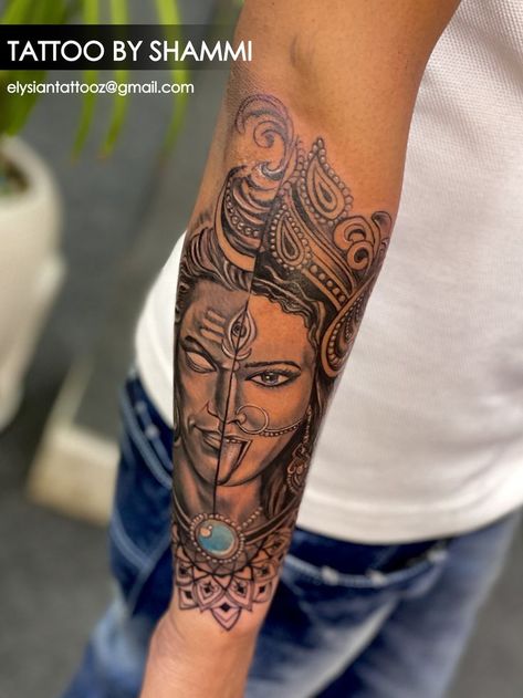 Kali And Shiva Tattoo, Hindu Forearm Tattoo, Shiva Kali Tattoo, Kali Ma Tattoo Design, Shiv Parvati Tattoo Design, Shiva Parvati Tattoo Design, Shiva Parvati Tattoo, Parvati Tattoo, Hinduism Tattoos