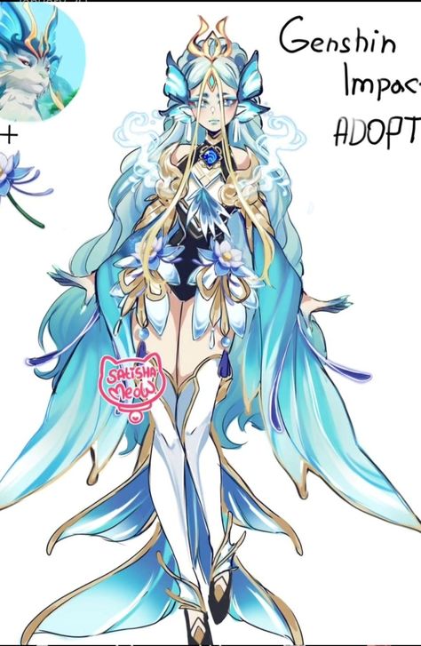 Sumeru Oc Outfit Ideas, Water Hair Art, Genshin Hydro Oc, Liyue Genshin Oc, Sumeru Characters Genshin Oc, Mermaid Oc Design, Genshin Impact Oc Outfit Ideas Hydro, Genshin Impact Concept Art, Liyue Outfit Design