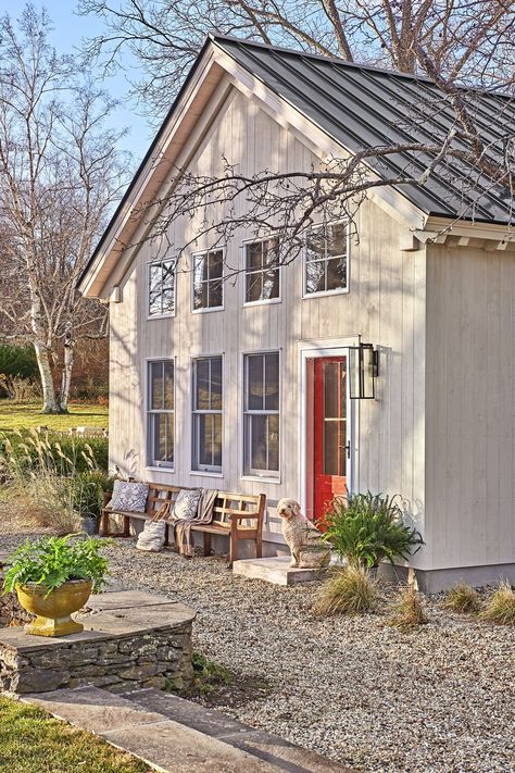 This Farmhouse's Kitchen Makeover Will Make You Want to Redo Yours ASAPcountryliving Red Door House, Vermont Farmhouse, Best Front Door Colors, Best Front Doors, Clapboard Siding, Beautiful Front Doors, Farmhouse Renovation, Old Farm Houses, Front Door Colors