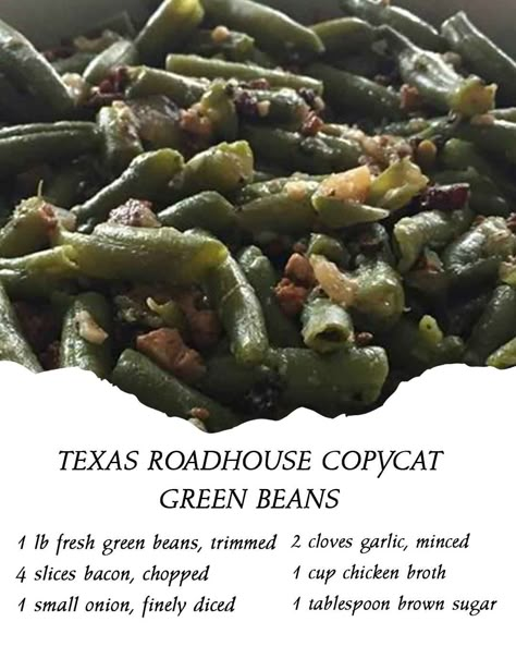 TEXAS ROADHOUSE COPYCAT GREEN BEANS – Page 2 – 99easyrecipes Copycat Green Beans, Roadhouse Green Beans, Texas Roadhouse Green Beans, Beans With Bacon, Green Beans Recipe, Green Beans With Bacon, Texas Roadhouse, Copycat Restaurant Recipes, Cheap Dinners