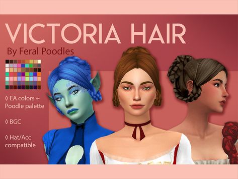 feralpoodles' Victoria Hair Medieval Hair, Ts4 Hair, Sims 4 Decades Challenge, Medieval Hairstyles, Sims Medieval, Cc Hair, Victorian Hairstyles, Sims 4 Mm, Sims Hair