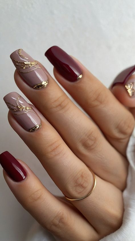 Get inspired by these fall nails ideas for beautiful autumn designs in trending colors From simple to cute and trendy designs these early autumn nail designs range from subtle neutrals to bold trending hues Fall Nail Designs On Black Women, Rose Color Nail Designs, Maroon And Gold Nail Ideas, Nail For Autumn, Nail Designs For Fall Autumn, Autumnal Nail Designs, Stamp Nail Designs, Fall Nail Designs Autumn Burgundy, Stylish Fall Nails