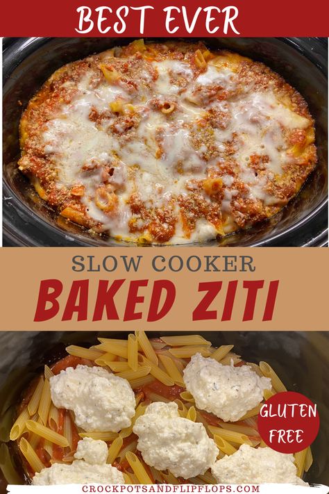 Bake Ziti Crockpot, Crockpot Gluten Free Pasta, Crockpot Lasagna Pasta, Crockpot Italian Pasta Recipes, Ziti In The Crockpot, Gluten Free Pasta Crock Pot Recipes, Easy Dinner Recipes For Two Crockpot, Crockpot Ricotta Pasta, Crockpot Baked Ziti Easy