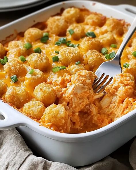 If you love the bold flavor of buffalo wings but want a dish that’s hearty and comforting, look no further than this Buffalo Chicken Tater Tot Casserole. Combining tender shredded ... Read more Tater Tot Buffalo Chicken Casserole, Buffalo Chicken Hashbrown Casserole, Tator Tot Buffalo Chicken Casserole, Buffalo Tater Tot Casserole, Buffalo Chicken Tater Tots, Buffalo Chicken And Potato Casserole, Buffalo Chicken Casserole Recipes, Buffalo Chicken Tots, Tater Tot Casseroles