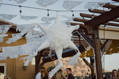 White Mexican Party, Mexican Baptism Ideas, White Piñata, White Pinata, Piñata Wedding, Mexican Bautizo, Talavera Party, Pinata Wedding, White Papel Picado