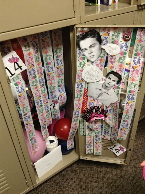 Happy birthday locker! Happy Birthday Locker Ideas, Locker Decorations For Birthday, Locker Birthday Decorations, Birthday Locker Ideas, Freshman Scrapbook, Birthday Locker, Birthday Locker Decorations, Locker Decorations Diy