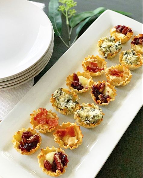 3 Easy Appetizers Using Phyllo Cups - Crisp Collective Pretty Appetizers For A Party, Brie Phyllo Cups, Phyllo Shells, Pecan Bites, Phyllo Recipes, Cream Cheese Appetizer, Phyllo Cups, Summer Sausage, Fall Appetizers