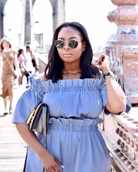 KAMO MAFOKWANE on Instagram: “Playing a bit of tourist tourist today. 🇺🇸” Denim Day, Casual Attire, Business Casual, Stylish Outfits, Off Shoulder Dress, Favorite Outfit, Ruffle Blouse, Casual Outfits, Dress Up