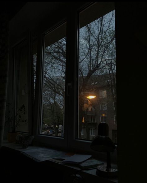 Autumn Through The Window, Sneaking Through Window Aesthetic, Night Window View, Window View City, Dr Bedroom, Rooms Wallpaper, Window At Night, Study Table Lamp, Fall Windows