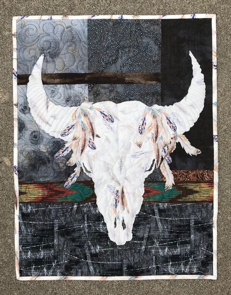 Skull Quilt Pattern, Bison Quilt, Buffalo Quilt, Quilted Wall Hangings Patterns, Skull Quilt, Wildlife Quilts, Southwest Quilts, Bison Skull, Baby Quilt Kit