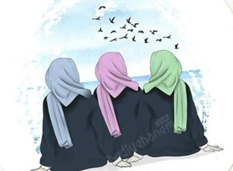 3 Friends Dp, Cute Hijab Cartoon Wallpaper, Sisters Drawing, Cartoons Dp, Best Friends Cartoon, Friends Illustration, Islamic Cartoon, Friend Cartoon, Anime Muslim