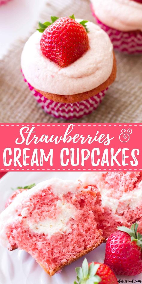 Easy Strawberry Cupcakes, Flavorful Cupcakes, Fresh Strawberry Frosting, Strawberries And Cream Cupcakes, Strawberry Valentines, Dessert Spring, Strawberry Cupcake Recipes, Cake Mix Cupcakes, Spring Dessert