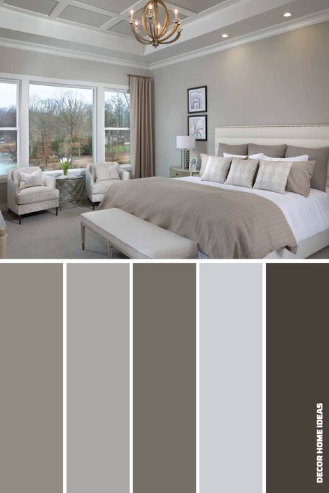 Grey Home Color Scheme, Brown Bedroom Color Schemes, Gray Bedroom Color Schemes, Cozy Brown Bedroom, Grey And Brown Bedroom, Beige Bedroom Colors, Brown Bedroom Colors, Gray Color Schemes, Grey Colour Scheme Bedroom