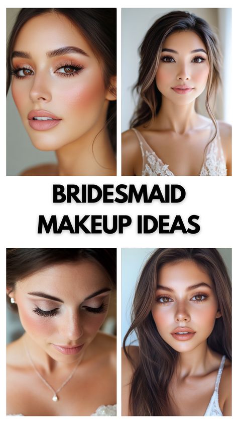 Bridesmaid makeup with natural blush and soft glam for brown eyes. Natural Make Up Weddings, Natural Makeup Indian Skin, Maid Of Honor Makeup Ideas, Bridesmaid Makeup For Brown Eyes, Bridesmaid Makeup Ideas, Makeup Looks Bridesmaid, Simple Party Makeup, Natural Bridesmaid Makeup, Simple Makeup Ideas