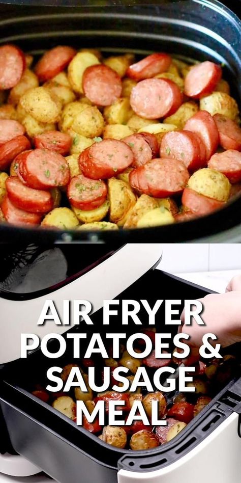 Easy Air Fryer Potatoes, Dinner Air Fryer, Mushrooms Sauce, Air Fryer Sausage, Potatoes And Sausage, Potatoes Dinner, Air Fryer Potatoes, New Air Fryer Recipes, Keto Pork