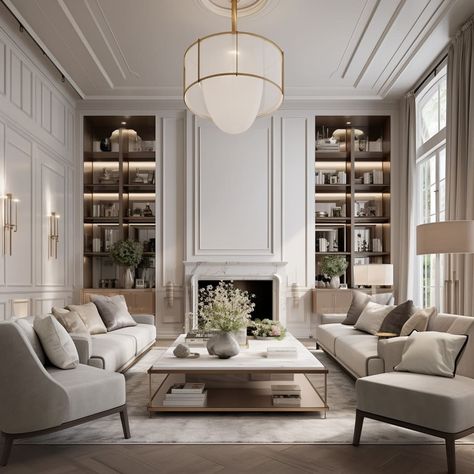 Classic Elegant Interior Design, Cozy Lounge Ideas, Transitional Ceiling Design, Living Room Designs New Classic, Modern Classic Interior Living Room, Living Room New Classic, Formal Sitting Room Ideas, Modern Classic Ceiling, Living Room Classic Modern