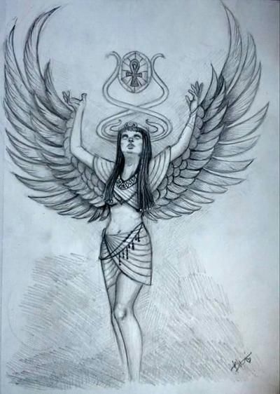 Isis, Egyptian Goddess of Magic  by vangel4e on DeviantArt Goddesses Tattoo, Tattoos Egyptian, Egyptian Goddess Tattoo, Cleopatra Tattoo, Mythology Goddesses, Bastet Tattoo, Goddess Of Magic, Egyptian Drawings, Egyptian Goddess Art