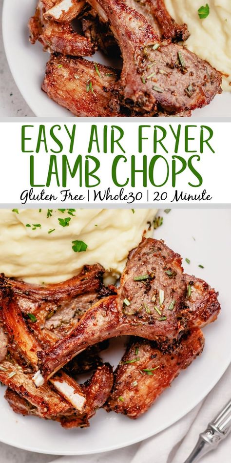 These air fryer lamb chops are among the easiest and fastest ways to get a delicious lamb entree on the table. They are both dairy free and gluten free, along with completely paleo and Whole30 lamb chops. This recipe goes with almost anything and takes 20 minutes from start to finish. Impress your friends and become a lamb chop expert overnight with this recipe! #glutenfreerecipes #dairyfreerecipes #glutenfreedairyfreerecipes #20minutemeals #whole30recipes #healthylambrecipes #airfryerrecipes Air Fryer Lamb Chops, Easy Lamb Chops, Healthy Lamb Recipes, Air Fryer Lamb, Lamb Loin Chop Recipes, Smoked Lamb, Lamb Loin Chops, Lamb Chop Recipes, Aip Paleo Recipes