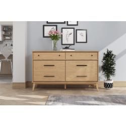 Camaflexi Mid Century Six Drawer Dresser | Hayneedle Scandinavian Dresser, Double Chest Of Drawers, Solid Wood Dresser, Six Drawer Dresser, Mid Century Modern Dresser, Honey Oak, Wood Dresser, Bedroom Furniture Dresser, Modern Dresser