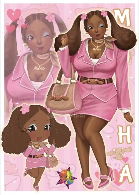 Cinnamonroll And Mocha, Hello Kitty Art, Tableau Art, Arte Inspo, Co Workers, Cute Art Styles, I Love Her, Pink Outfits, Black Women Art