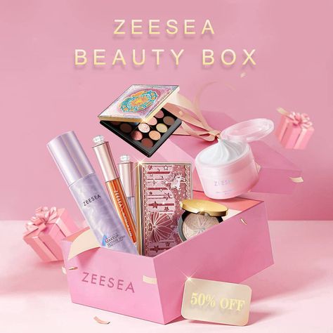 ZEESEA BEAUTY BOX UP TO $70 VALUE FOR $32* You don't know what's in the box but that's where the fun lies! We guarantee that you get the value back in these mystery boxes sent to your door every month.   Why love it? Super value, worth up to $70+ for only $32. FREE DELIVERY Cancel anytime before next month's box is sen Gift Box Poster Design, Skin Cupid, Makeup Product Photography, Mystery Box Ideas, Beauty Subscription Boxes, Makeup Gift Box, Lucky Box, Makeup Lovers, Mystery Boxes