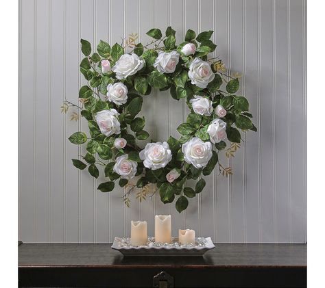 Create a fresh, inviting atmosphere in your home with this lovely 24" rose and foliage wreath by Valerie. Perfect for brightening entryways, decorating walls, or as a stunning centerpiece for special occasions, this wreath features soft, lifelike roses surrounded by lush green foliage for a touch of timeless elegance. From Valerie. Valerie Parr Hill, Foliage Wreath, Decorating Walls, In Full Bloom, Green Foliage, Lush Green, Artificial Plants, Timeless Beauty, Lush