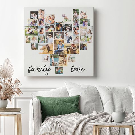 Family Photo Canvas, Picture Montage, Heart Shaped Photo Collage, Picture Family, Heart Photo Collage, Photo Collage Canvas, Collage Wall Art, Collage Canvas, Heart Photo