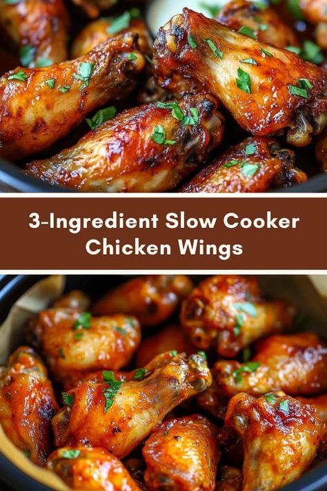 3-Ingredient Slow Cooker Chicken Wings Best Chicken Wings Recipe Crock Pot, Chicken Wings Recipe Crockpot, Slow Cooker Wings Recipe, Crockpot Wings From Frozen, 3 Ingredient Slow Cooker Recipes, Slow Cooker Wings Crock Pots, Chicken Wings In Crock Pot Recipes, Slow Cooker Chicken Wings Recipes, Crock Pot Wings Recipe